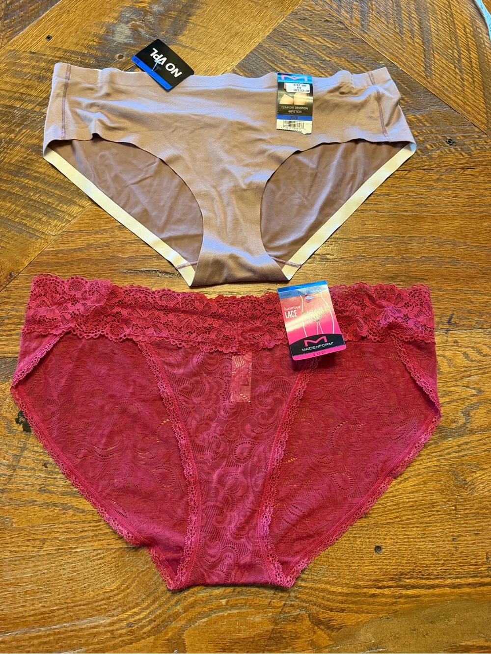 Maidenform Seamless Bikini & Lace Bikini Panty Set - Taupe & Wine